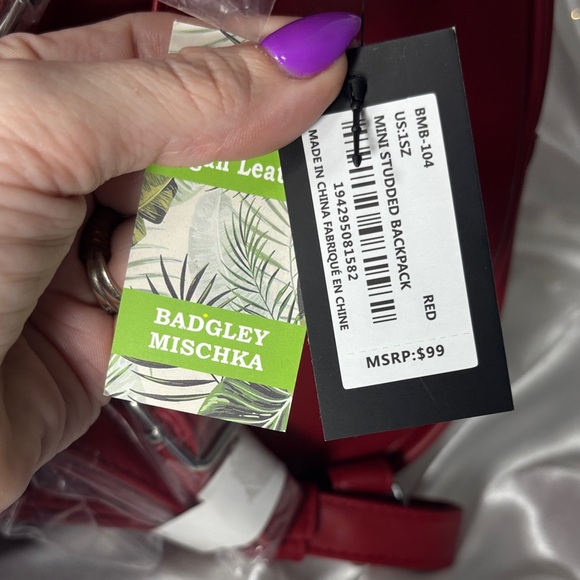 Badgley Mischka Red Quilted Backpack with Silver Studs - Picture 4 of 4